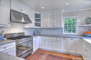 A large kitchen with zinc countertops