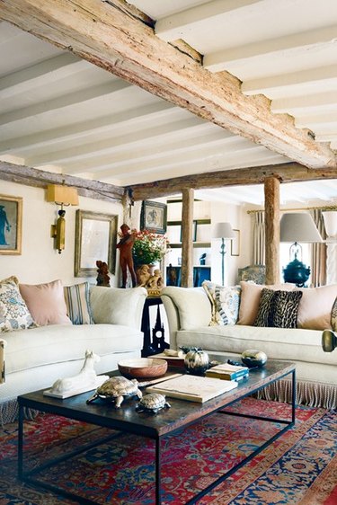 exposed beams english country living room