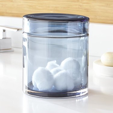 crate & barrel blue glass container