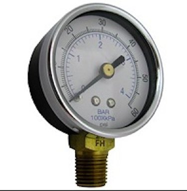 A swimming pool pressure gauge.