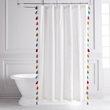 Colorful tasseled shower curtain