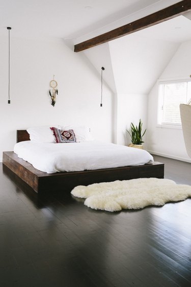 small bedroom with platform bed