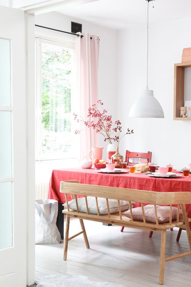 pink and red dining room