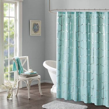 Raina Printed Metallic Shower Curtain