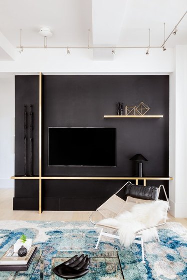 black wall with tv