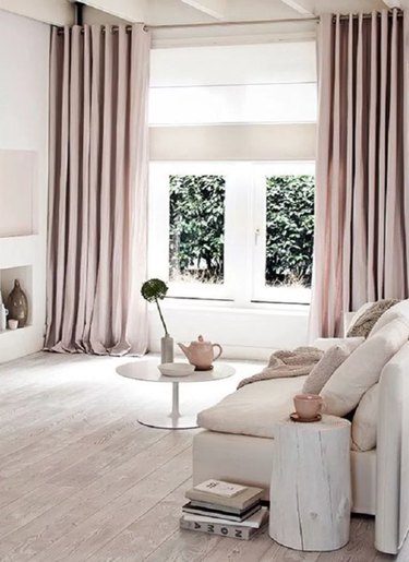 small apartment blush rose floor-to-ceiling window curtains