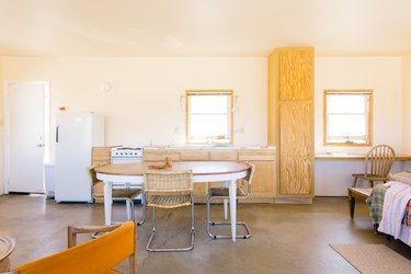 The kitchen with plywood built-ins at Sonora.