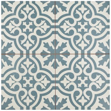Blue and white patterned tile