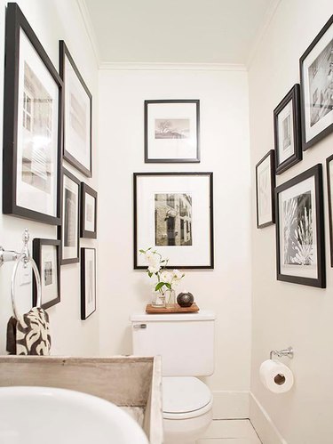 black-and-white photograph bathroom wall gallery