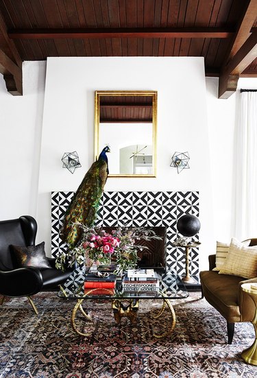 black and white fireplace surround