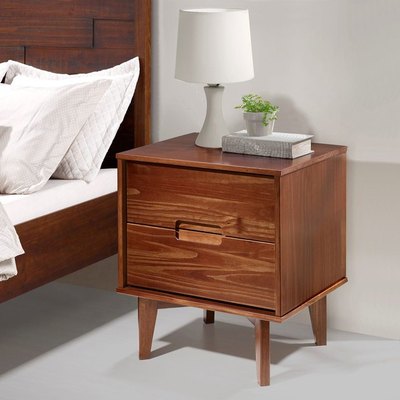 Walnut 2-Drawer Nightstand with Cutout Handles