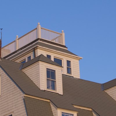 Widow's walk on New England coastal home overlooking Marblehead Harbor, Massachusetts