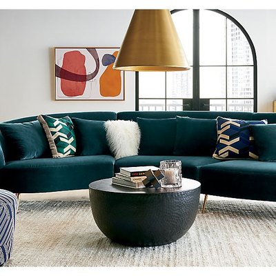 teal sectional in living room