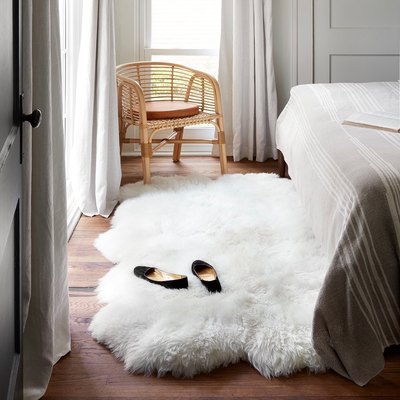 white sheepskin Scandinavian rug