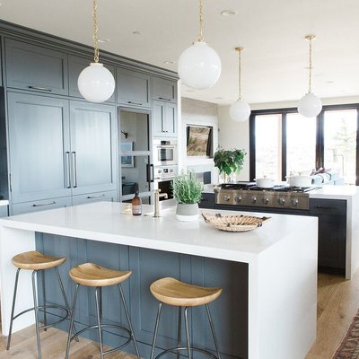 modern kitchen with two islands