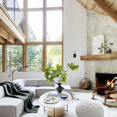 mountain house living room with netural textiles