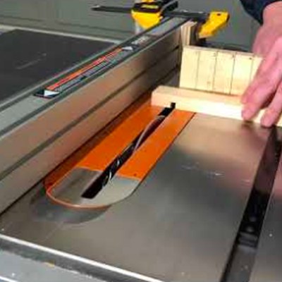 Crosscutting on a table saw.