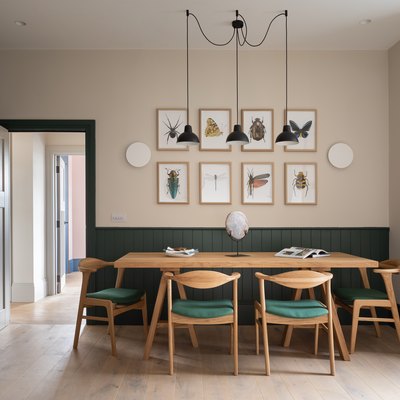 beige and green dining room