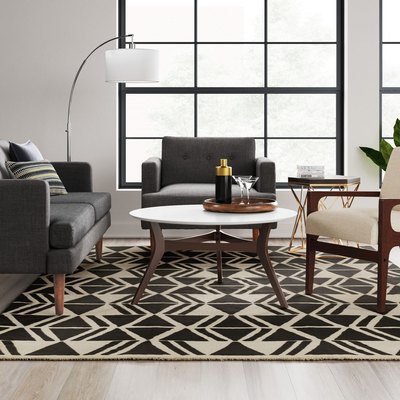 geometric rug in living room