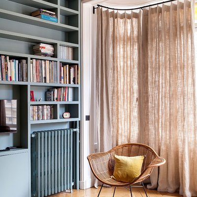 parisian Living Room with built in bookcase