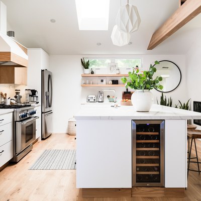 Modern minimalist kitchen with hardwood floors