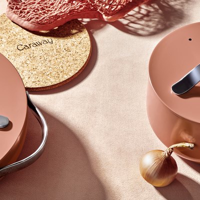 pink cookware flatlay
