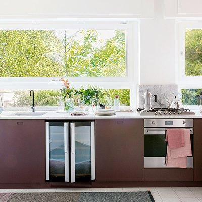 kitchen with purple cabinets