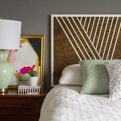 DIY mod painted headboard in bedroom