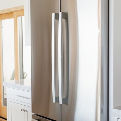 view of stainless steel, double-door fridge