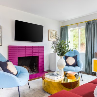 hot pink painted fireplace