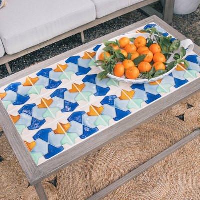 DIY tiled coffee table in outdoor patio