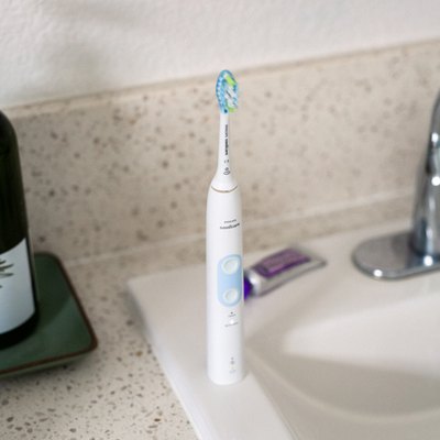toothbrush on bathroom sink