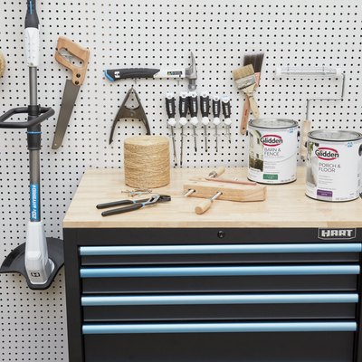 HART tools organized on a pegboard