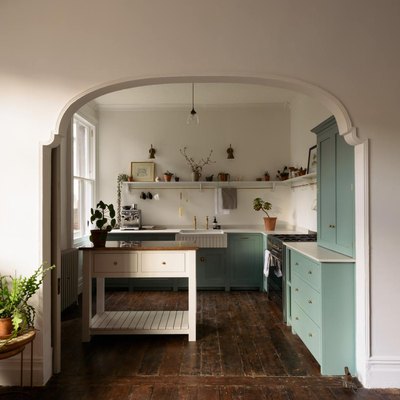 celadon colors on kitchen cabinets