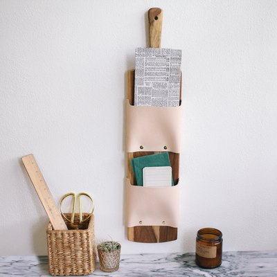 Leather and wood letter holder