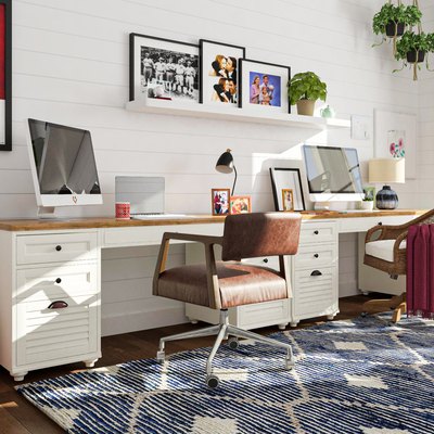 two desks in farmhouse-style office