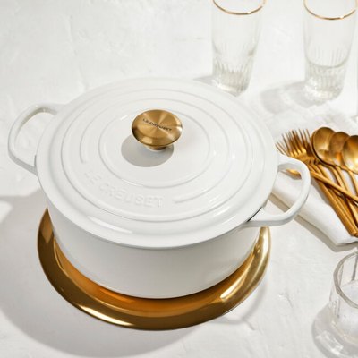 Le Creuset round dutch oven with gold knob