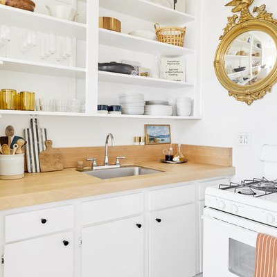 Plywood wood kitchen countertop in modern kitchen