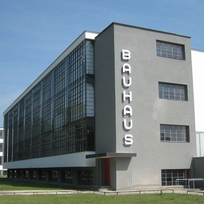 Bauhaus architecture at a school in Germany with Bauhaus written on side