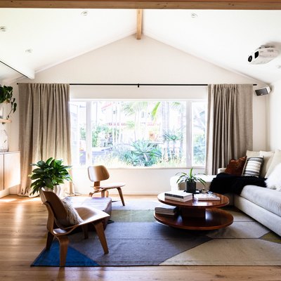 Living room with casement windows