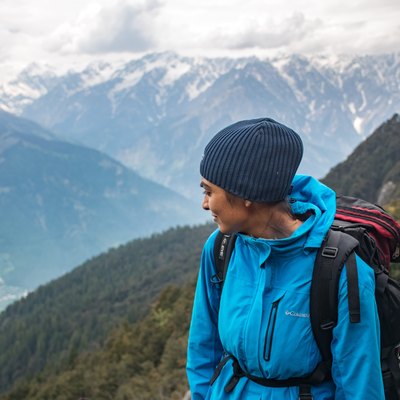 person near mountains