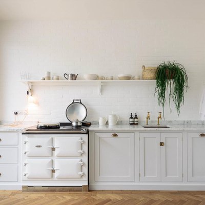 white kitchen with white retro stove