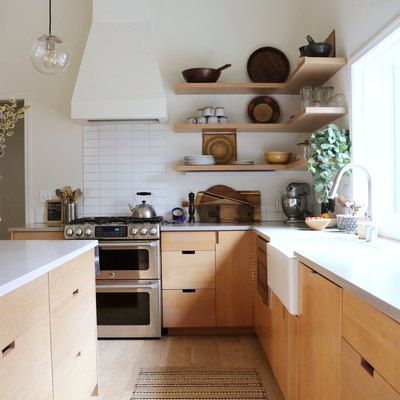 Laminate counters used in bright, modern kitchen remodel