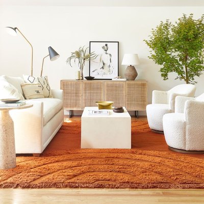 Lululand Georgia white and burnt orange living room
