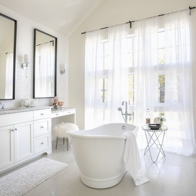 White home showcase interior bathroom with soaking tub