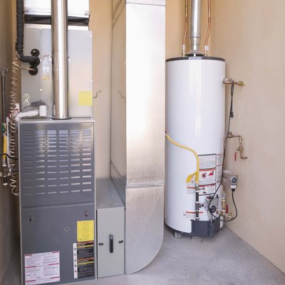 Hot water heater and furnace in basement