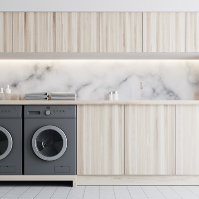 Marble and wooden laundry room
