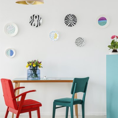 Plates hung on a wall for display decor