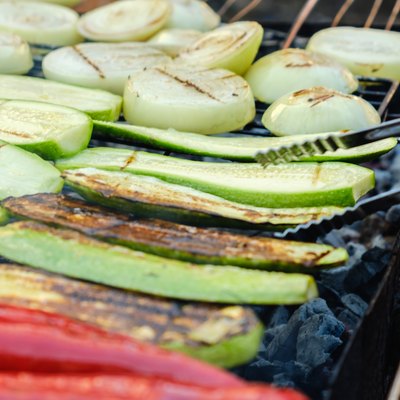 Grilled vegetables on a grill pan, outdoor
