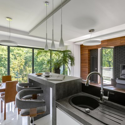 Elegant kitchen with gray countertops